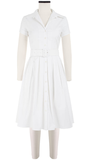 Audrey Dress #1 Shirt Collar Short Cuff Sleeve Cotton Stretch_Solid_White