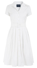 Audrey Dress #1 Shirt Collar Short Cuffed Sleeve Regular Length Cotton Stretch (Solid)