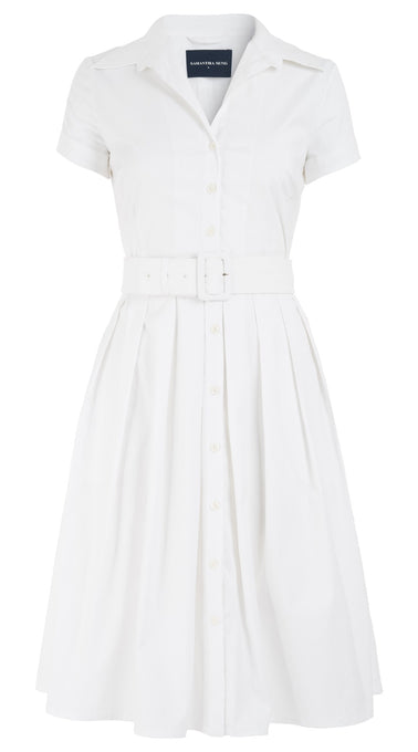 Audrey Dress #1 Shirt Collar Short Cuff Sleeve Cotton Stretch_Solid_White