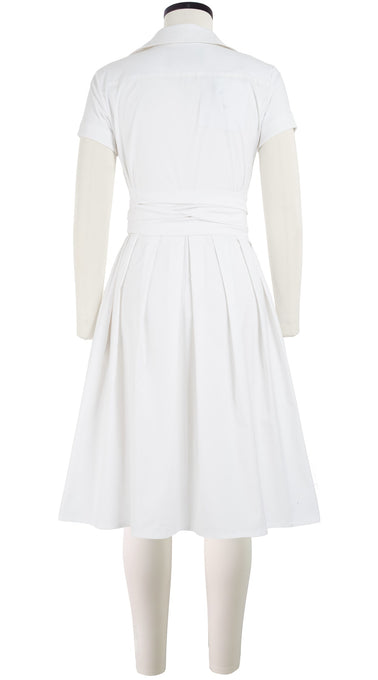 Audrey Dress #1 Shirt Collar Short Cuff Sleeve Cotton Stretch_Solid_White