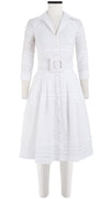 Audrey Dress #5 Shirt Collar 3/4 Sleeve with Hamilton Belt Long +3 Length Cotton Musola (Solid)