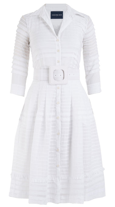 Audrey Dress #5 Shirt Collar 3/4 Sleeve with Hamilton Belt Long +3 Length Cotton Musola (Solid)