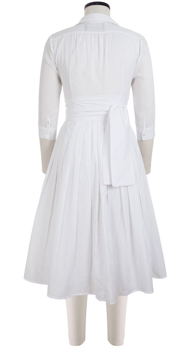 Audrey Dress #4 Shirt Collar 3/4 Sleeve Midi Length Cotton Musola_Solid_White