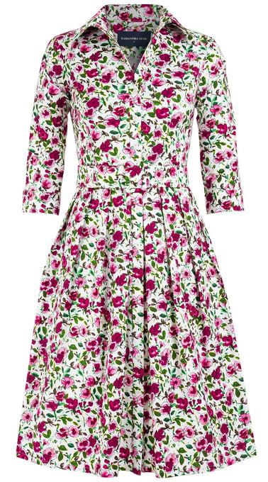 Audrey Dress #1 Shirt Collar 3/4 Sleeve Cotton Stretch (Springfield Flower)