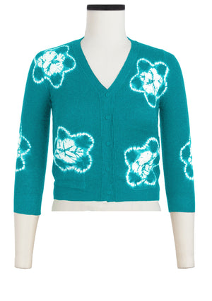 Charlotte Cardigan V Neck 3/4 Sleeve_70% Silk 30% Cashmere (Star Shibori)