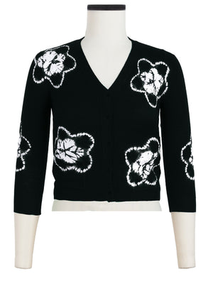 Charlotte Cardigan V Neck 3/4 Sleeve_70% Silk 30% Cashmere (Star Shibori)