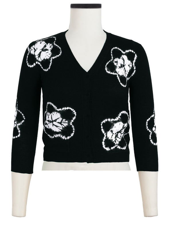 Charlotte Cardigan V Neck 3/4 Sleeve_70% Silk 30% Cashmere (Star Shibori)