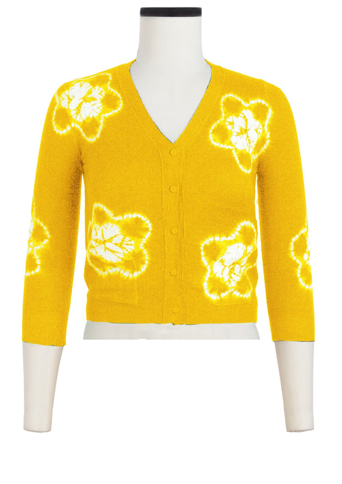 Charlotte Cardigan V Neck 3/4 Sleeve_70% Silk 30% Cashmere (Star Shibori)