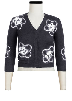Charlotte Cardigan V Neck 3/4 Sleeve_70% Silk 30% Cashmere (Star Shibori)