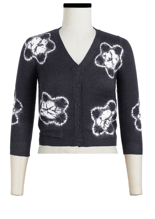 Charlotte Cardigan V Neck 3/4 Sleeve_70% Silk 30% Cashmere (Star Shibori)