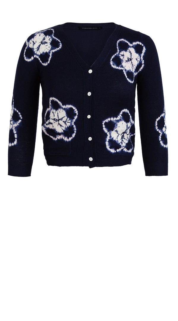 Charlotte Cardigan V Neck 3/4 Sleeve_70% Silk 30% Cashmere (Star Shibori)