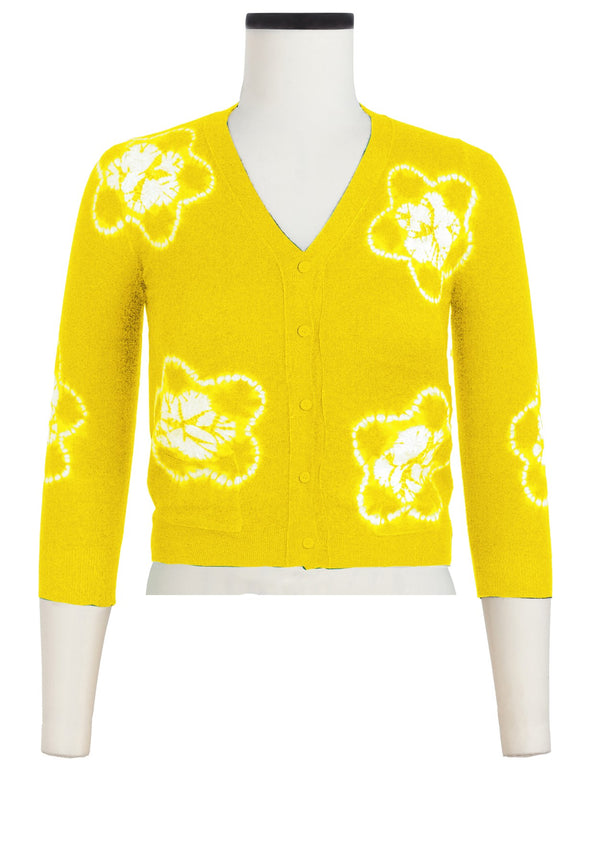 Charlotte Cardigan V Neck 3/4 Sleeve_70% Silk 30% Cashmere (Star Shibori)