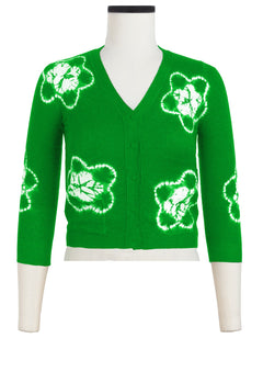 Charlotte Cardigan V Neck 3/4 Sleeve_70% Silk 30% Cashmere (Star Shibori)