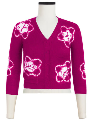 Charlotte Cardigan V Neck 3/4 Sleeve_70% Silk 30% Cashmere (Star Shibori)