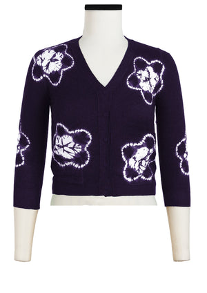 Charlotte Cardigan V Neck 3/4 Sleeve_70% Silk 30% Cashmere (Star Shibori)