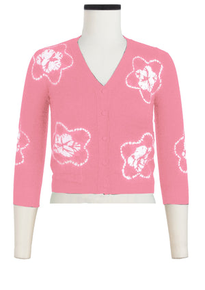 Charlotte Cardigan V Neck 3/4 Sleeve_70% Silk 30% Cashmere (Star Shibori)