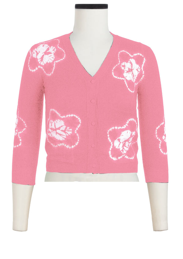 Charlotte Cardigan V Neck 3/4 Sleeve_70% Silk 30% Cashmere (Star Shibori)