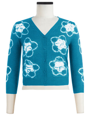 Charlotte Cardigan V Neck 3/4 Sleeve_70% Silk 30% Cashmere (Starlet Shibori)