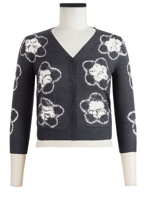 Charlotte Cardigan V Neck 3/4 Sleeve_70% Silk 30% Cashmere (Starlet Shibori)