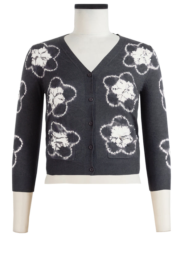 Charlotte Cardigan V Neck 3/4 Sleeve_70% Silk 30% Cashmere (Starlet Shibori)
