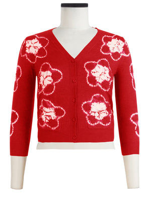 Charlotte Cardigan V Neck 3/4 Sleeve_70% Silk 30% Cashmere (Starlet Shibori)