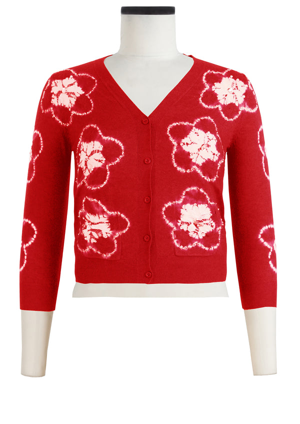 Charlotte Cardigan V Neck 3/4 Sleeve_70% Silk 30% Cashmere (Starlet Shibori)
