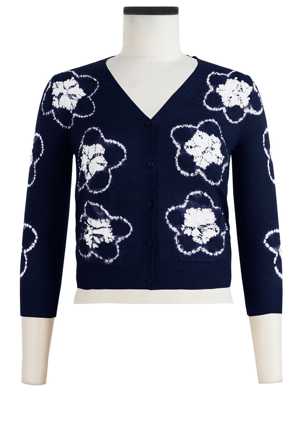 Charlotte Cardigan V Neck 3/4 Sleeve_70% Silk 30% Cashmere (Starlet Shibori)