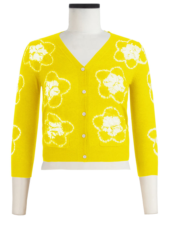 Charlotte Cardigan V Neck 3/4 Sleeve_70% Silk 30% Cashmere (Starlet Shibori)