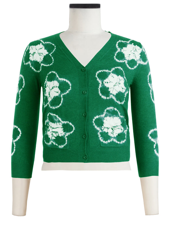 Charlotte Cardigan V Neck 3/4 Sleeve_70% Silk 30% Cashmere (Starlet Shibori)