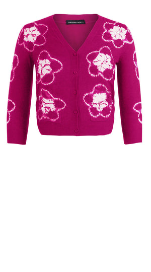 Charlotte Cardigan V Neck 3/4 Sleeve_70% Silk 30% Cashmere (Starlet Shibori)