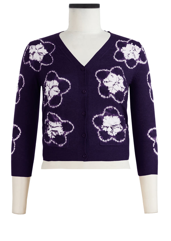 Charlotte Cardigan V Neck 3/4 Sleeve_70% Silk 30% Cashmere (Starlet Shibori)