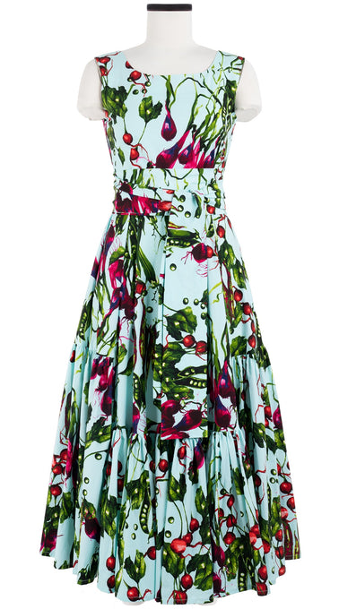 Amanda Dress Boat Neck Sleeveless Midi Plus Length Cotton Stretch (Summer Vegetables)