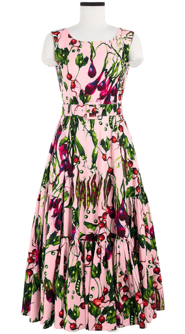 Amanda Dress Boat Neck Sleeveless Midi Plus Length Cotton Stretch (Summer Vegetables)