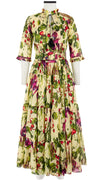 Eden Dress Crew Neck 3/4 Sleeve with Hamilton Belt Maxi Length Cotton Musola (Summer Vegetables)