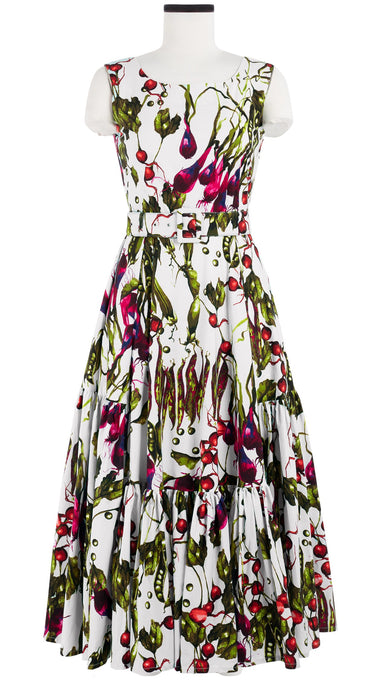 Amanda Dress Boat Neck Sleeveless Midi Plus Length Cotton Stretch (Summer Vegetables)
