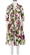 Audrey Dress #2 Shirt Collar 3/4 Sleeve Long Length Cotton Stretch (Summer Vegetables)