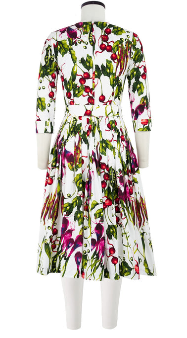 Florance Dress Crew Neck 3/4 Sleeve Long Length Cotton Stretch (Summer Vegetables)