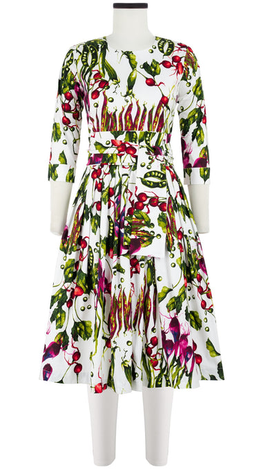 Florance Dress Crew Neck 3/4 Sleeve Long Length Cotton Stretch (Summer Vegetables)