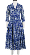 Audrey Dress #4 Shirt Collar 3/4 Sleeve Midi Plus Length Cotton Musola (Thorn Branches)