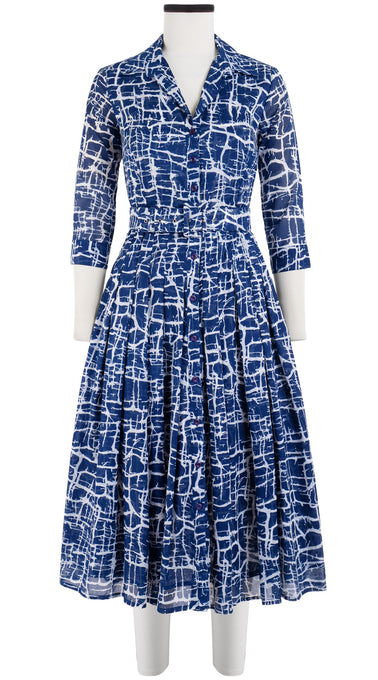 Audrey Dress #4 Shirt Collar 3/4 Sleeve Midi Length Cotton Musola (Thorn Branches)