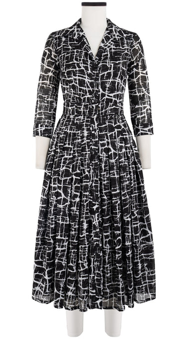 Audrey Dress #4 Shirt Collar 3/4 Sleeve Midi Length Cotton Musola (Thorn Branches)