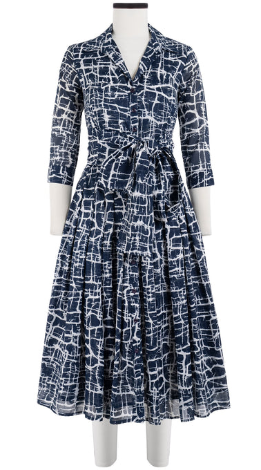 Audrey Dress #4 Shirt Collar 3/4 Sleeve Midi Length Cotton Musola (Thorn Branches)