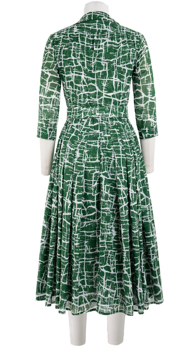 Audrey Dress #4 Shirt Collar 3/4 Sleeve Midi Plus Length Cotton Musola (Thorn Branches)