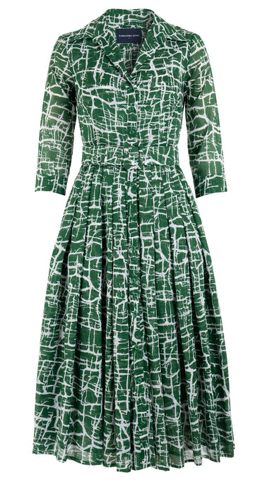 Audrey Dress #4 Shirt Collar 3/4 Sleeve Midi Plus Length Cotton Musola (Thorn Branches)