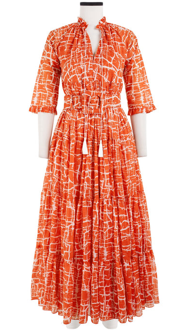 Eden Dress Crew Neck 3/4 Sleeve with Hamilton Belt Maxi Length Cotton Musola (Thorn Branches)