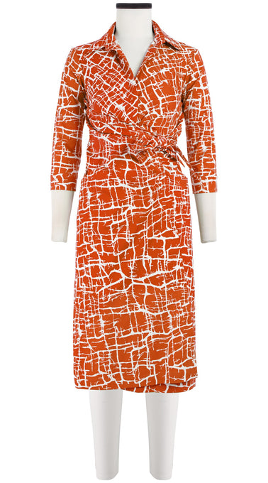 Hepburn Dress Shirt Collar 3/4 Sleeve Long Length Cotton Stretch (Thorn Branches)