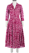 Audrey Dress #4 Shirt Collar 3/4 Sleeve Midi Plus Length Cotton Musola (Thorn Branches)