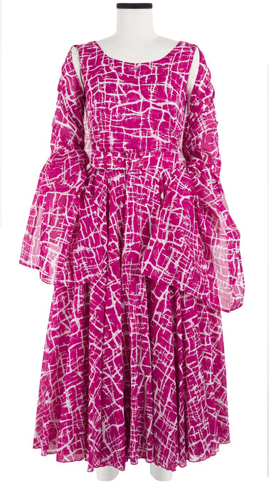 Aster Dress Boat Neck Mini Cap Sleeve Midi Length Cotton Musola (Thorn Branches)