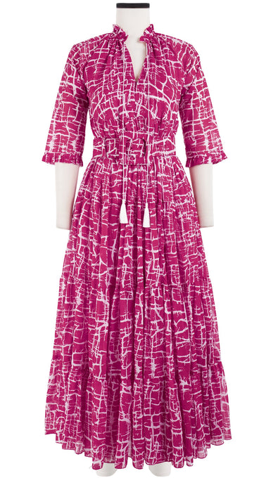 Eden Dress Crew Neck 3/4 Sleeve with Hamilton Belt Maxi Length Cotton Musola (Thorn Branches)