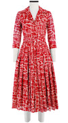 Audrey Dress #4 Shirt Collar 3/4 Sleeve Midi Plus Length Cotton Musola (Thorn Branches)